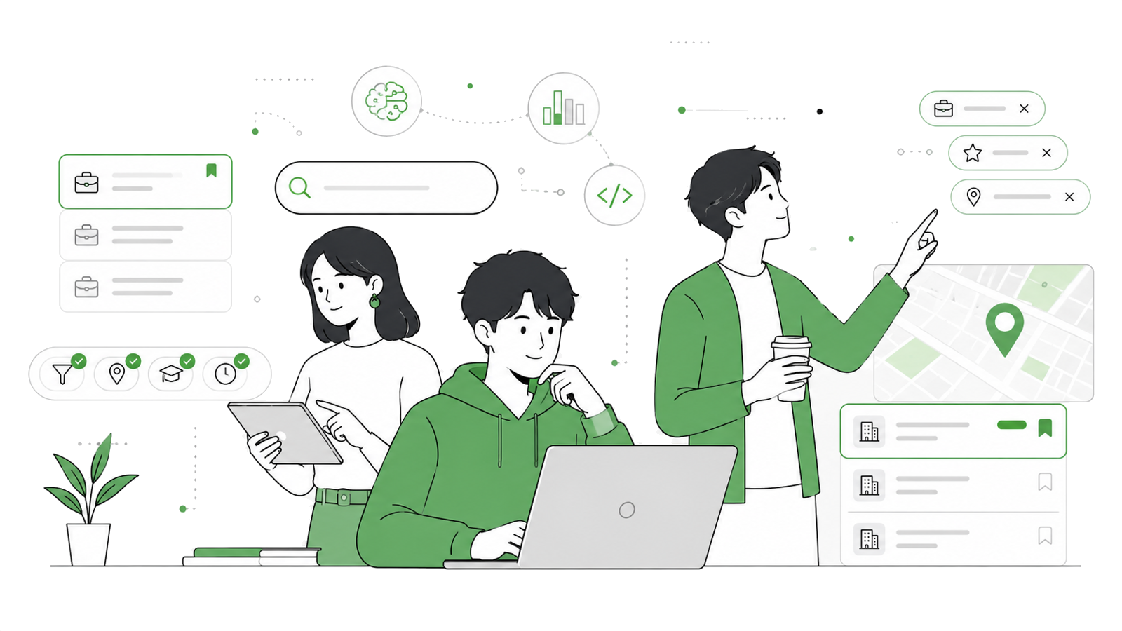 AI特化インターン 求人検索イラスト